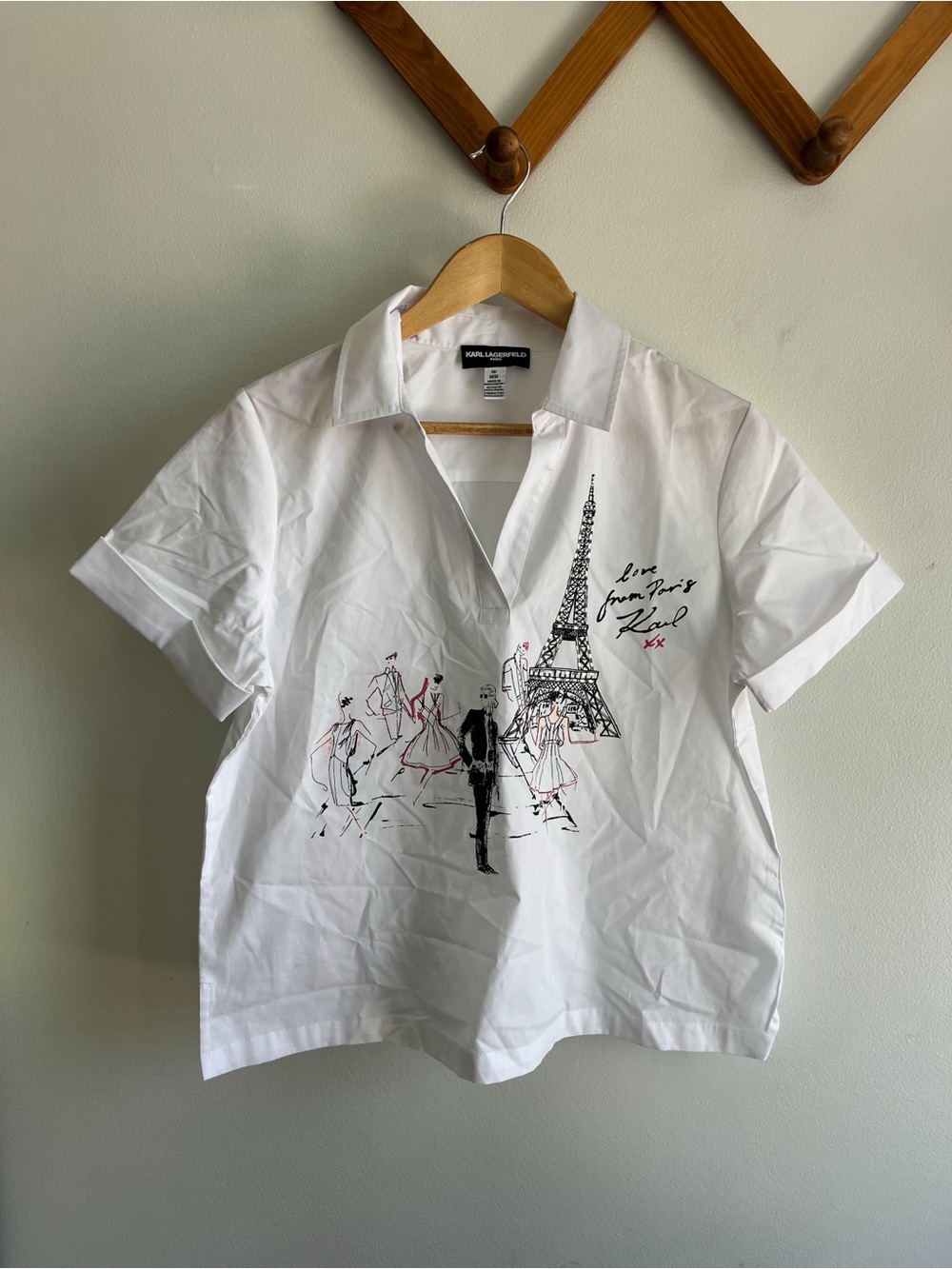 Karl Lagerfeld White Short-Sleeve Paris Sketch Button-Down Shirt